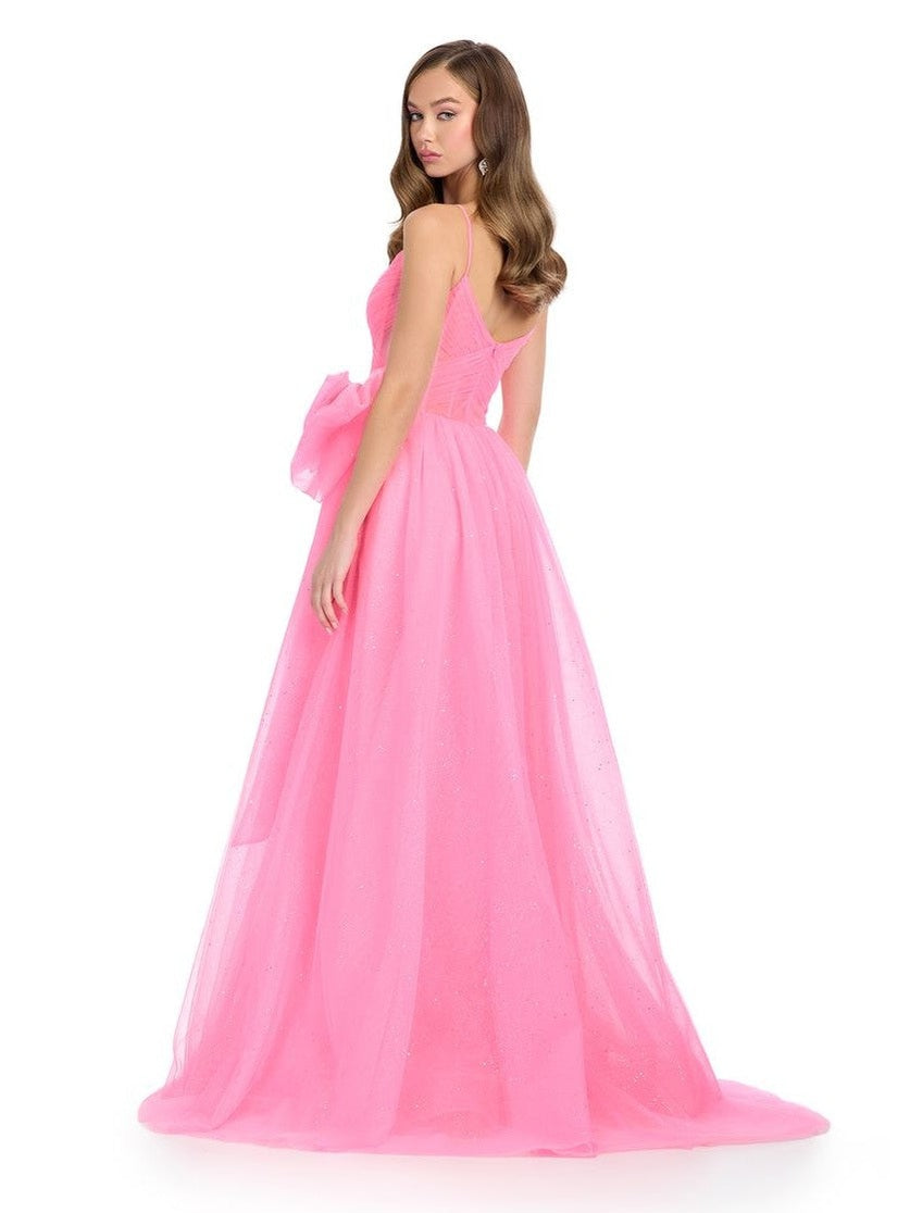 Spaghetti Strap Tulle Ball Gown with Bow