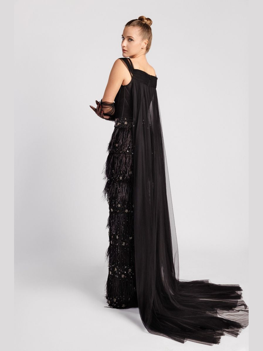 Sleeveless Evening Dress with Embroidered Corset Bodice
