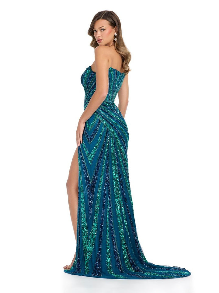 Fully Beaded Strapless Gown with Slit