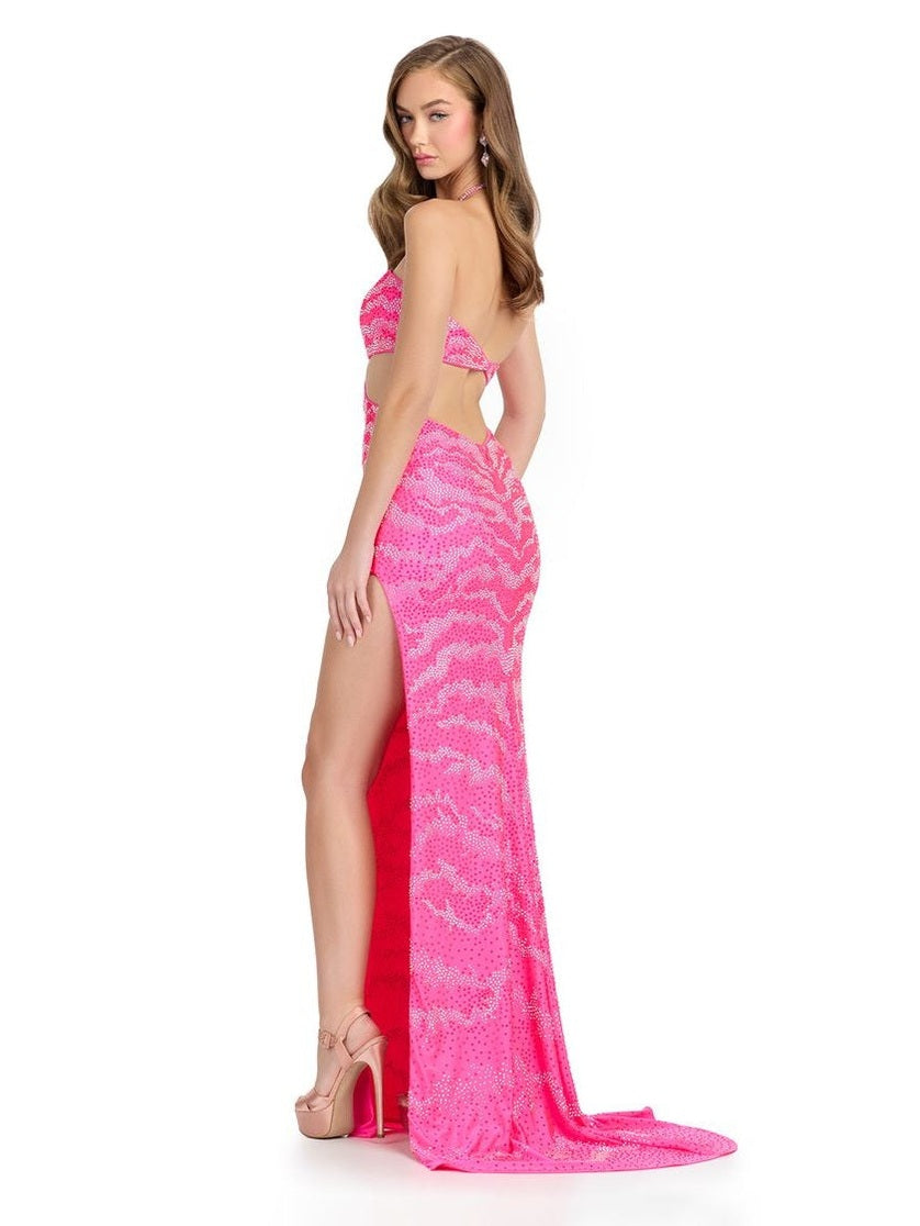 Jersey Gown with Halter Neckline & Cut Outs