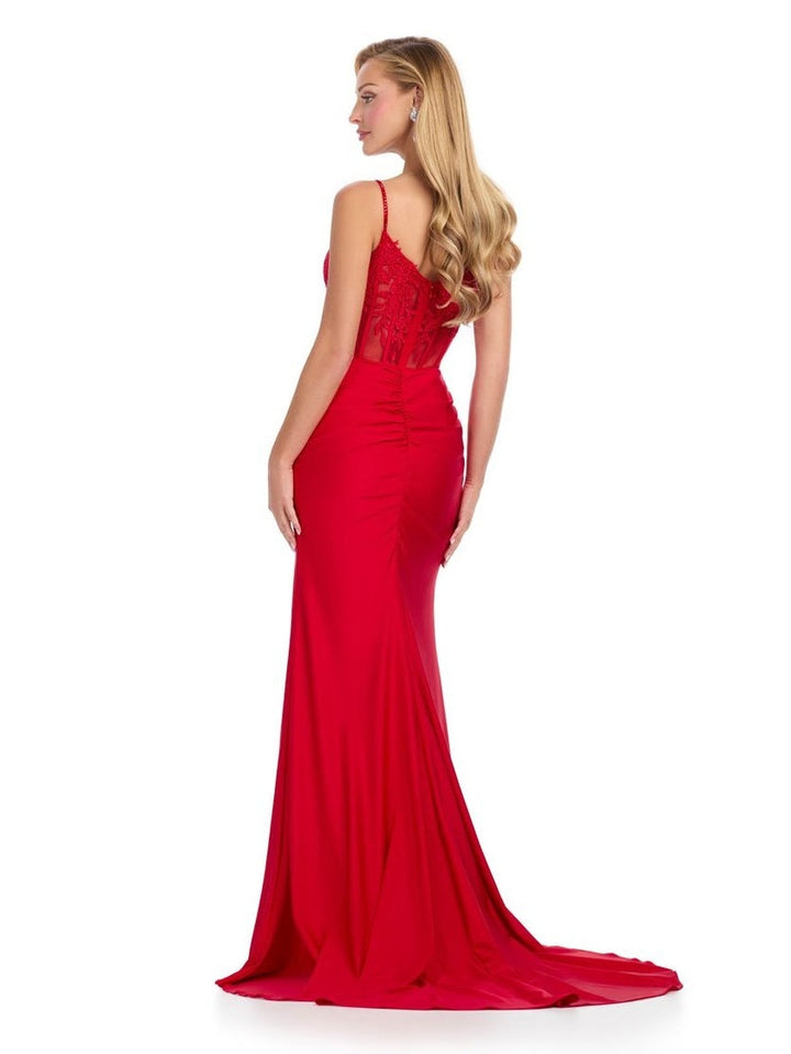 Jersey Gown with Corset Bustier & Floral Applique