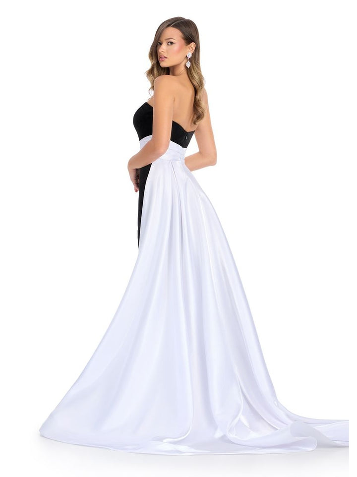 Strapless Velvet Gown with Sweetheart Neckline and Satin Overskirt