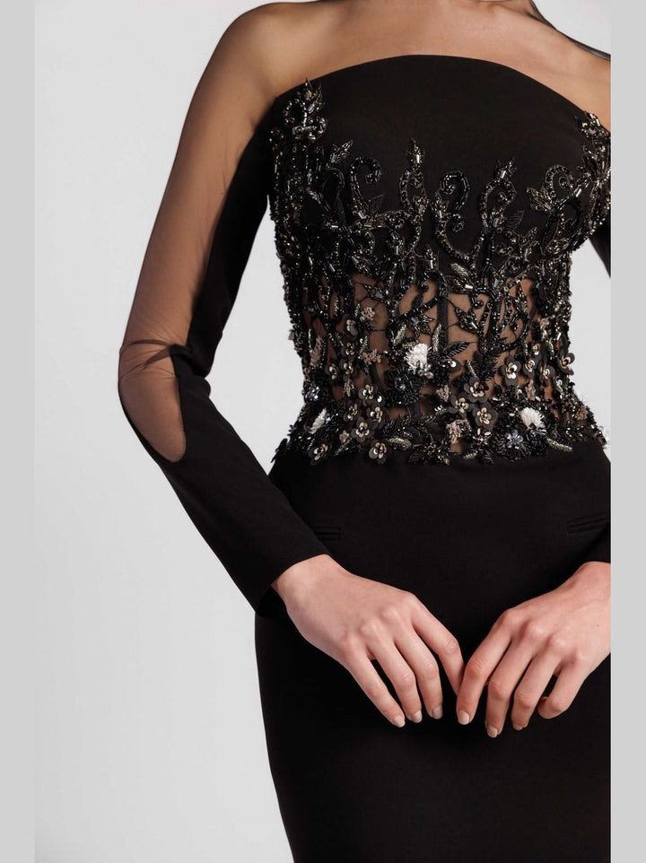 Mermaid Evening Dress with Illusion Neckline and Embroidered Bodice