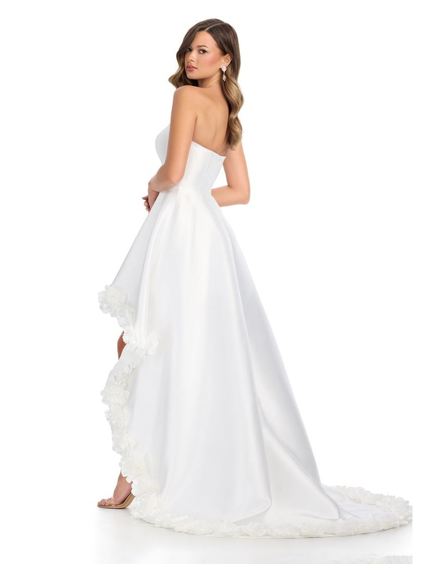 Strapless Rose Adorned High Low Gown