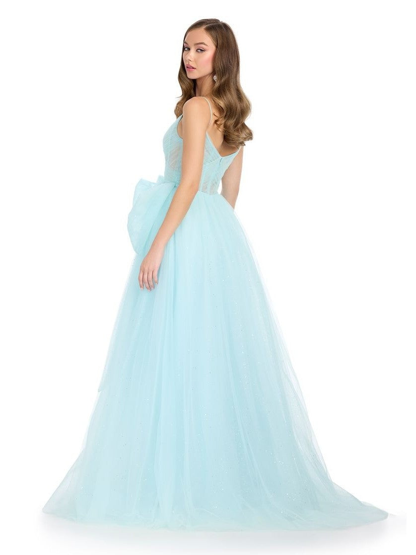 Spaghetti Strap Tulle Ball Gown with Bow