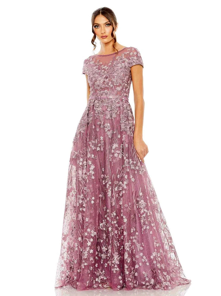 Embellished Floral Cap Sleeve A Line Gown