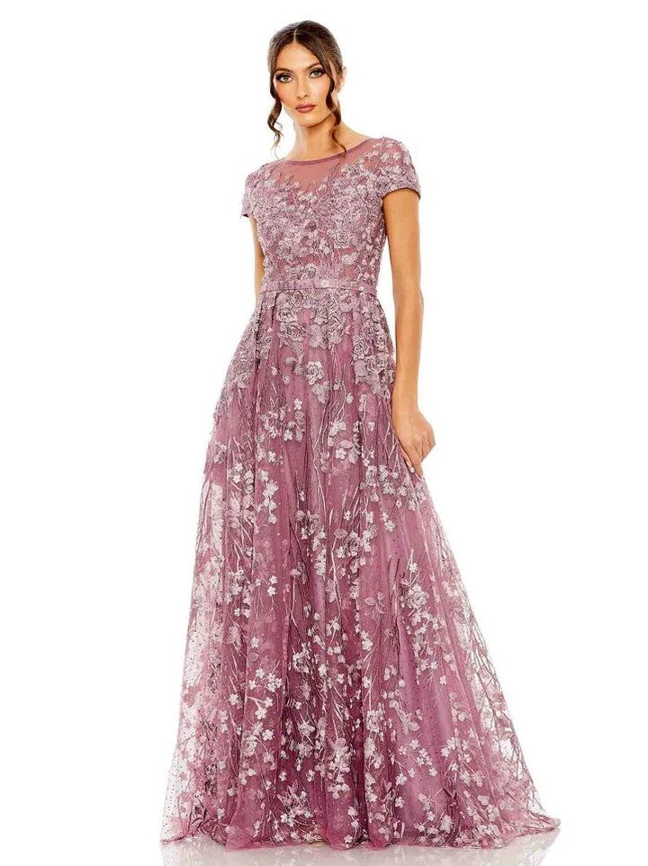 Embellished Floral Cap Sleeve A Line Gown