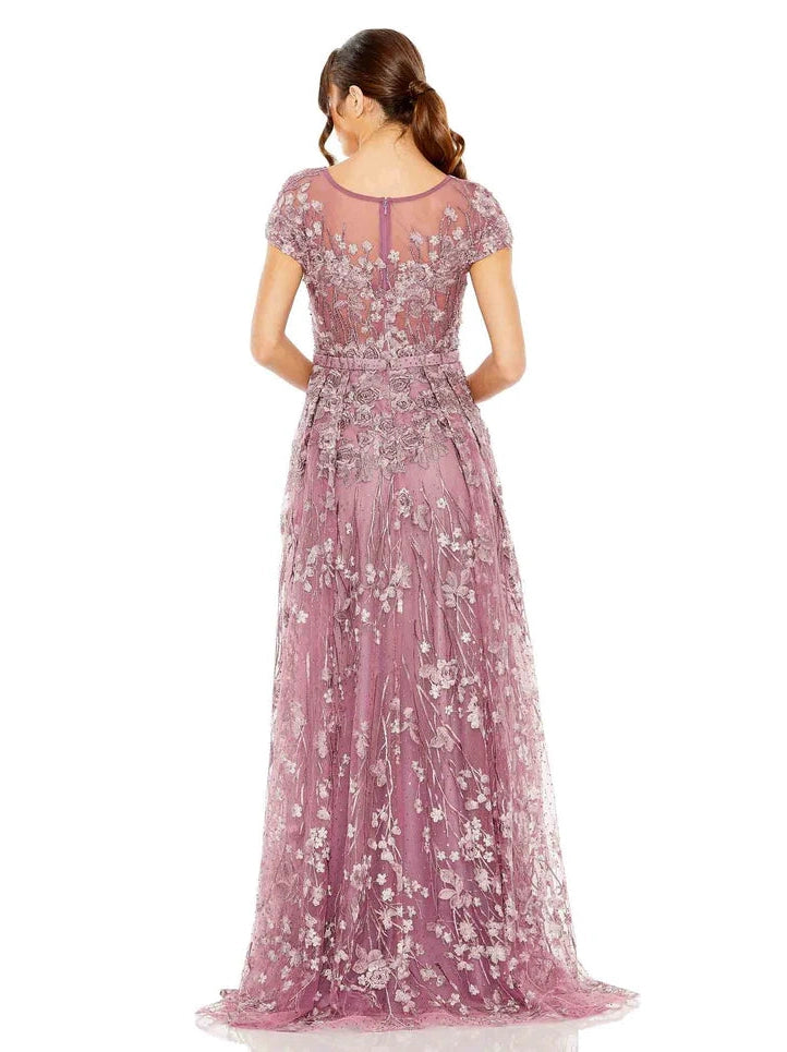 Embellished Floral Cap Sleeve A Line Gown