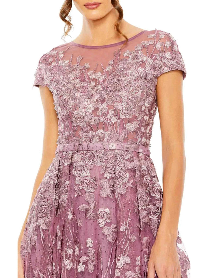 Embellished Floral Cap Sleeve A Line Gown