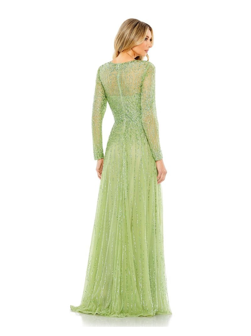 Sequined Illusion High Neck Long Sleeve Gown