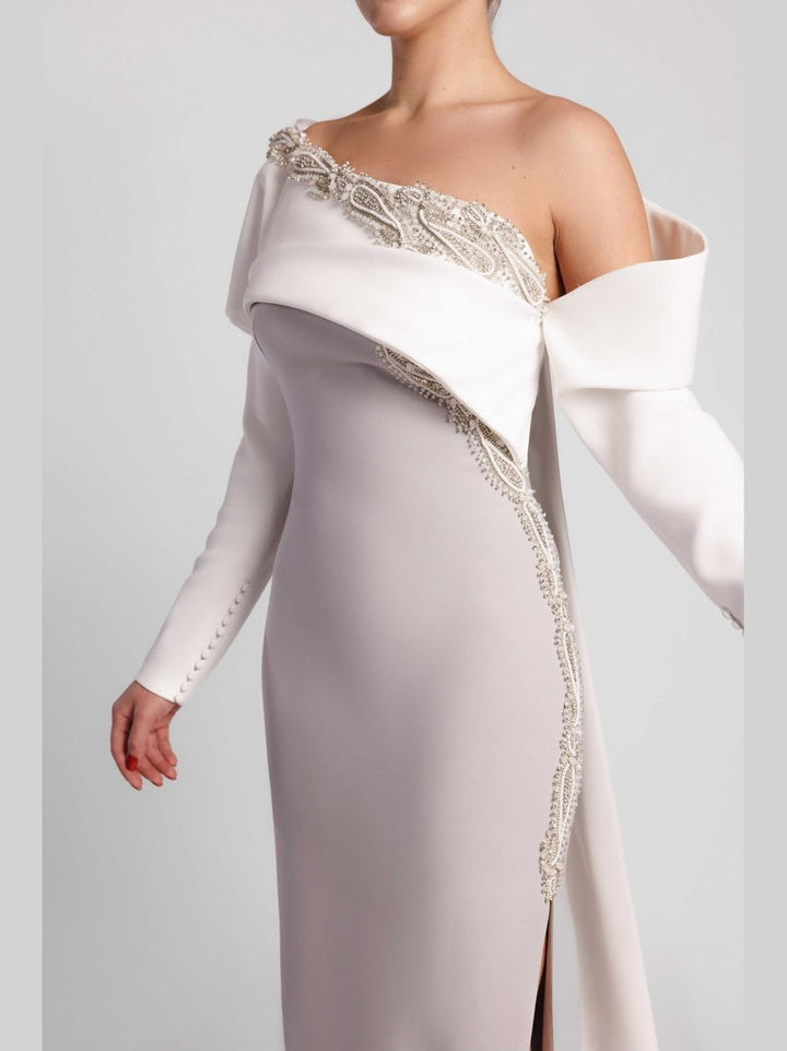 Off-the-Shoulder Evening Dress with Asymmetric Neckline