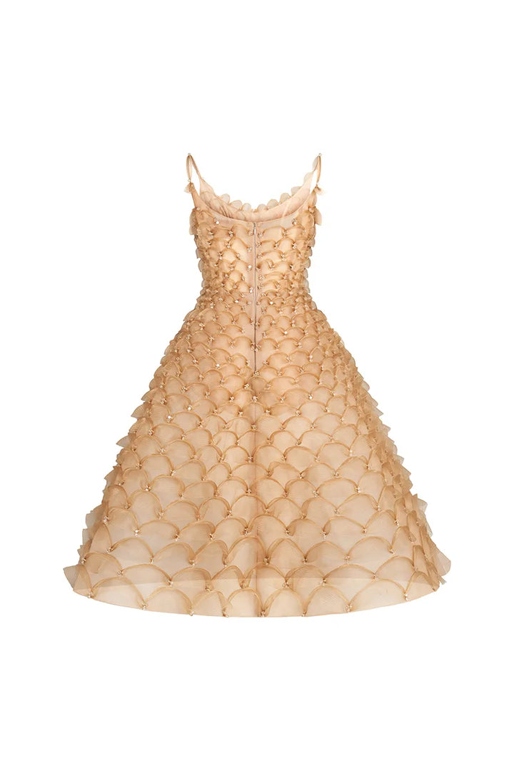 Golden Scalloped Elegance Dress