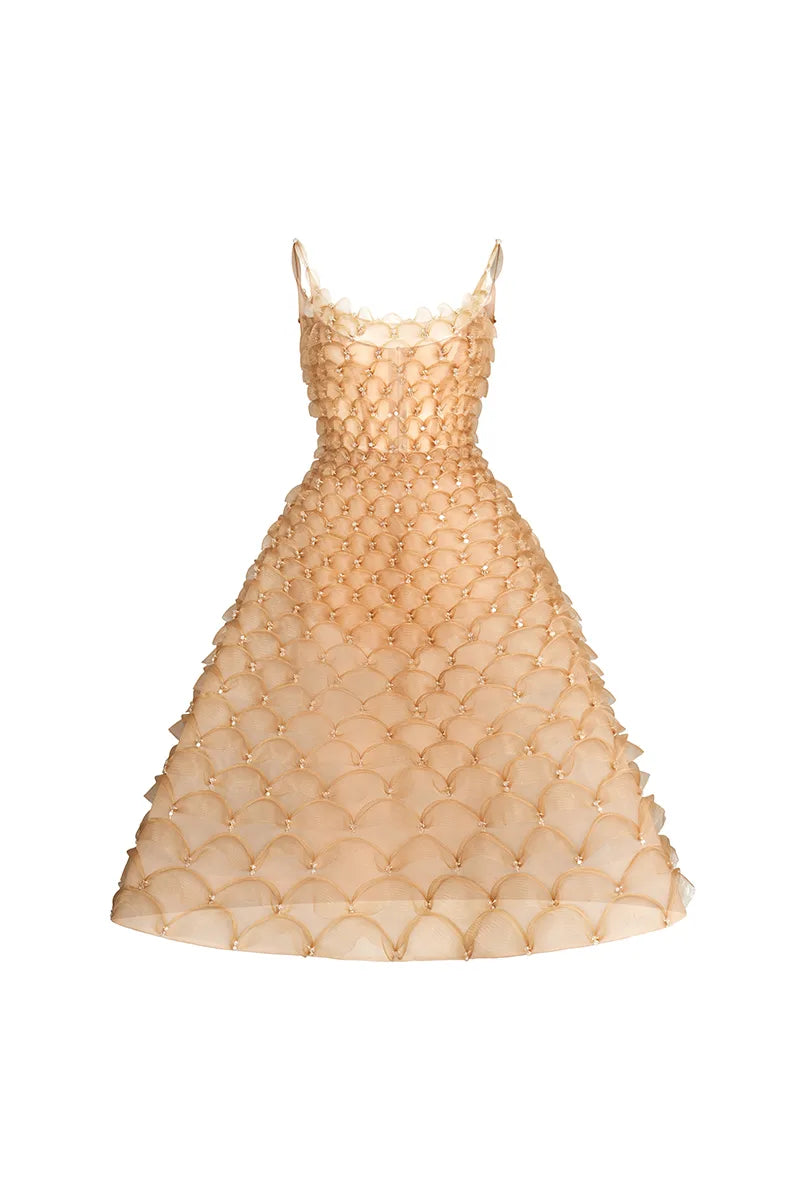Golden Scalloped Elegance Dress