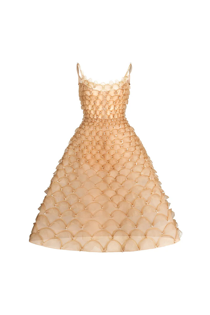 Golden Scalloped Elegance Dress