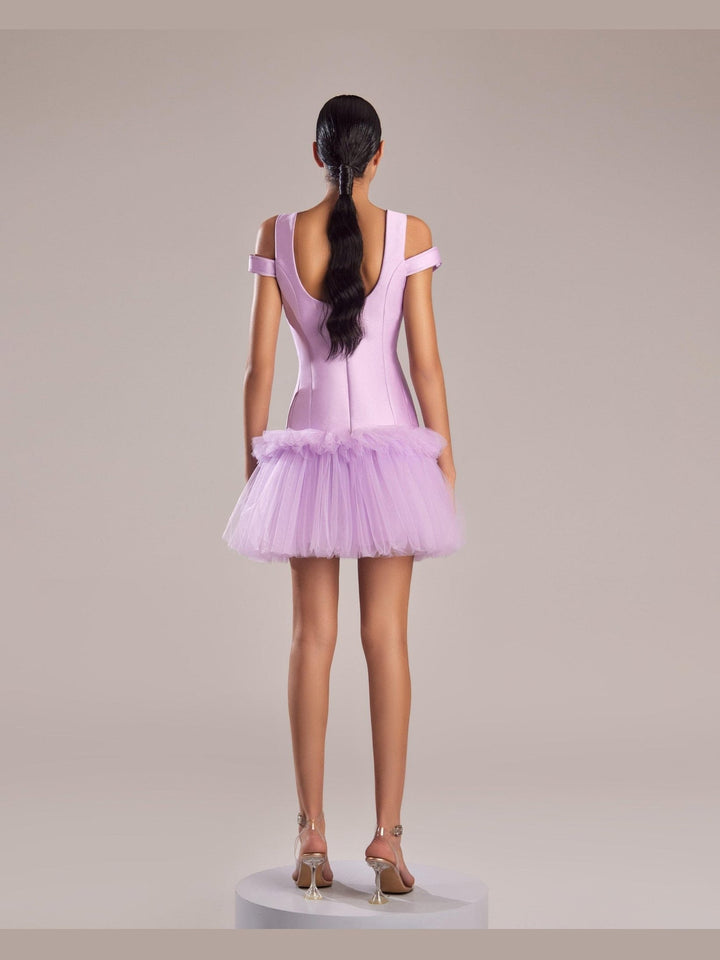 Chic Lilac Mikado Piqué and Tulle Mini Dress