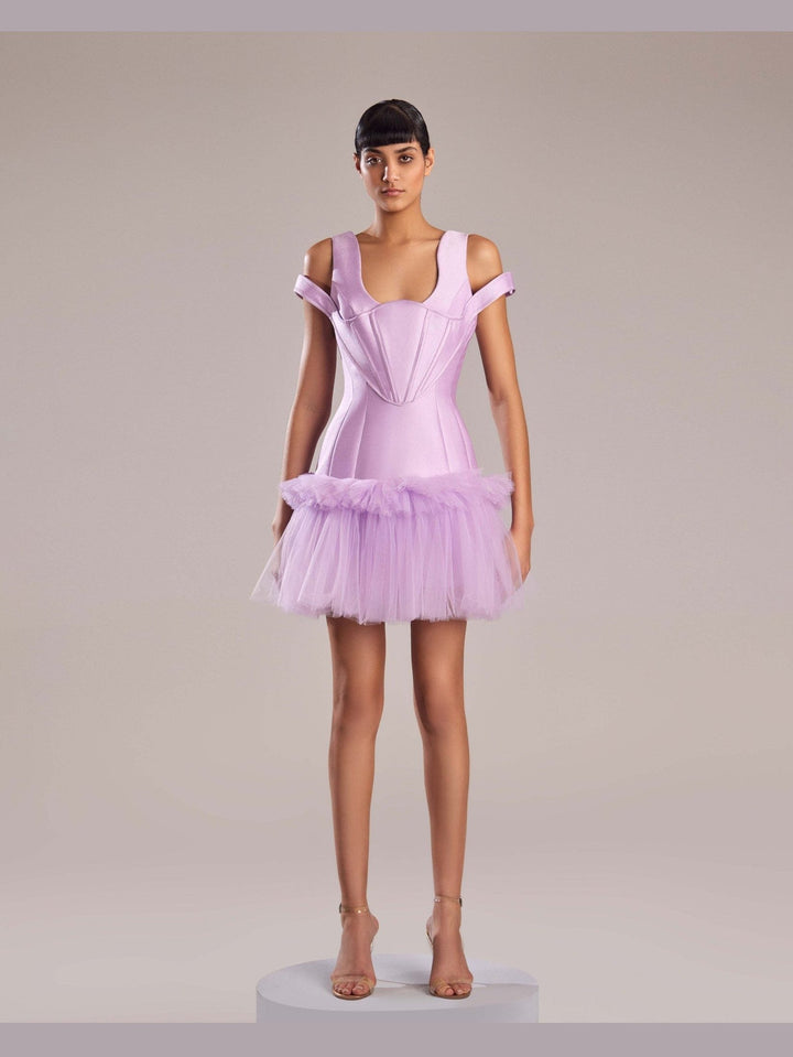Chic Lilac Mikado Piqué and Tulle Mini Dress