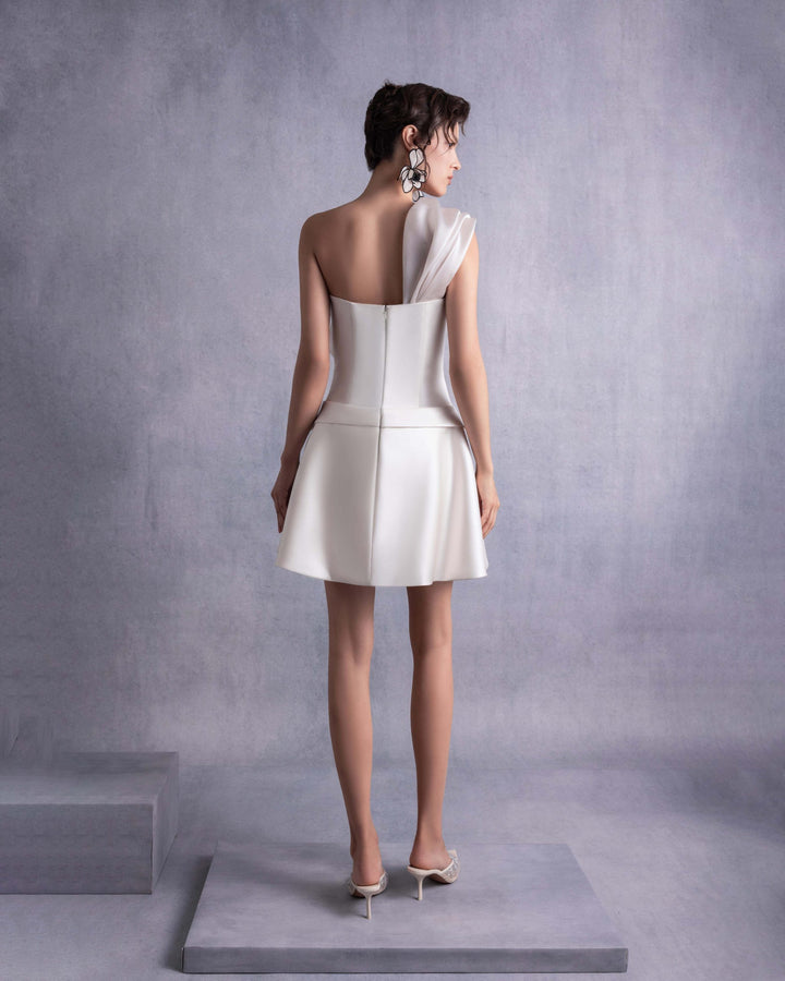 Ivory Razmir Short Dress, Draped Organza Shoulder