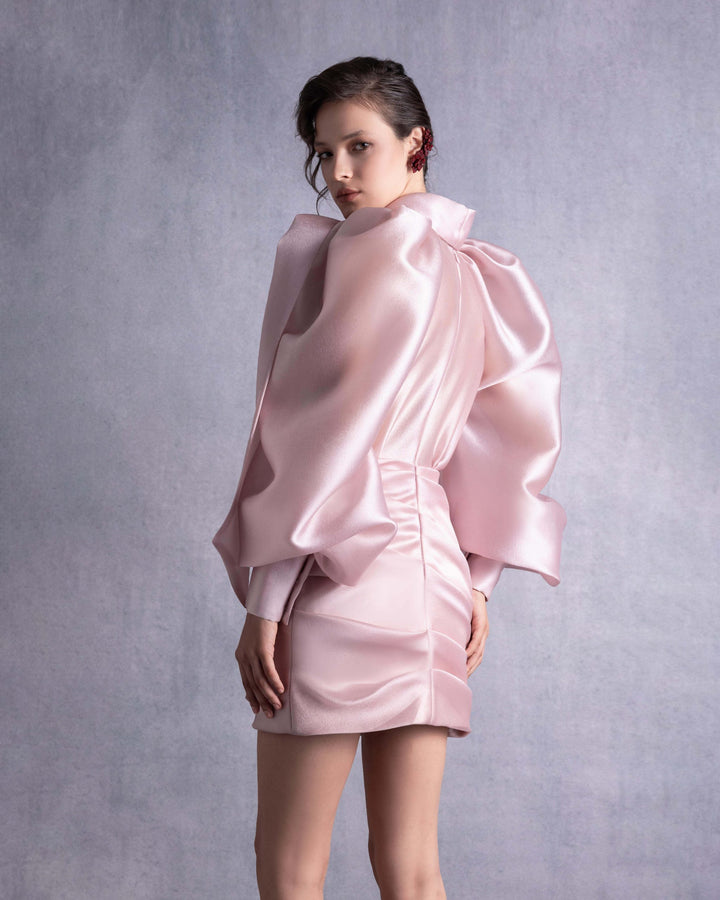 Puff Sleeves Chic Pink Organza Dress