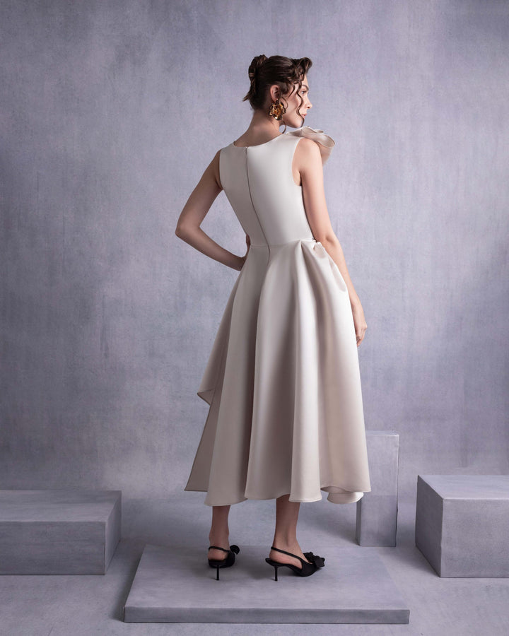Gold Razmir Dress with Draped Shoulder and High Slit