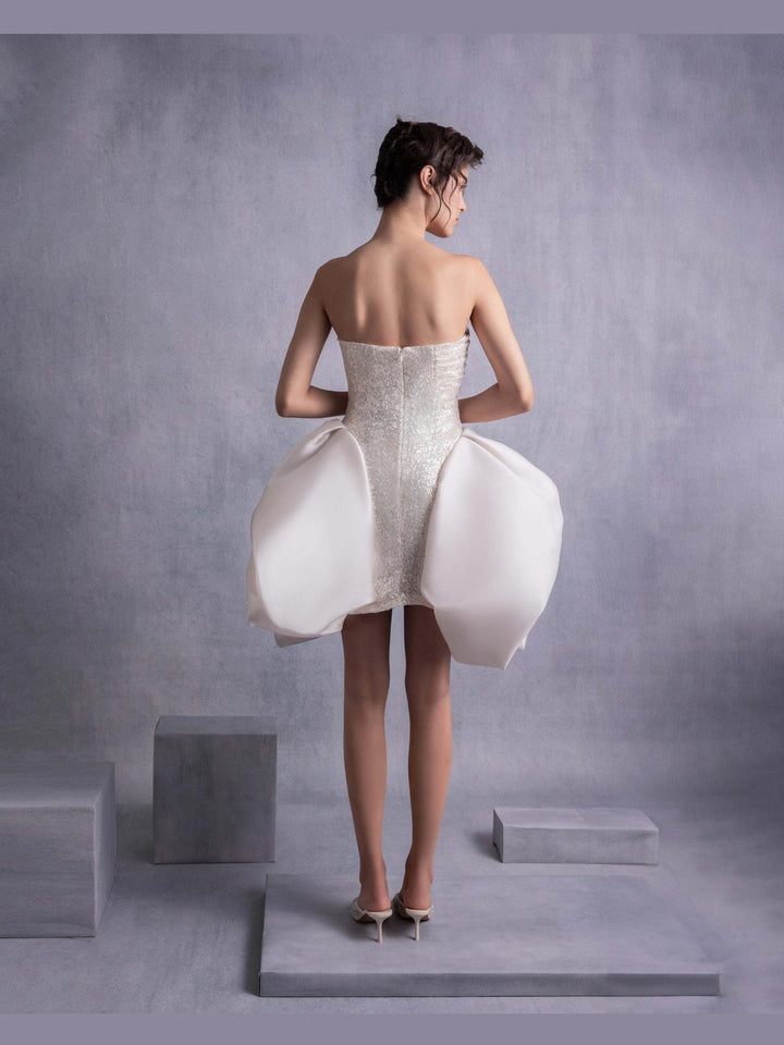 Sparkling Sequins Mini Dress with Puffy Organza Skirt Overlay