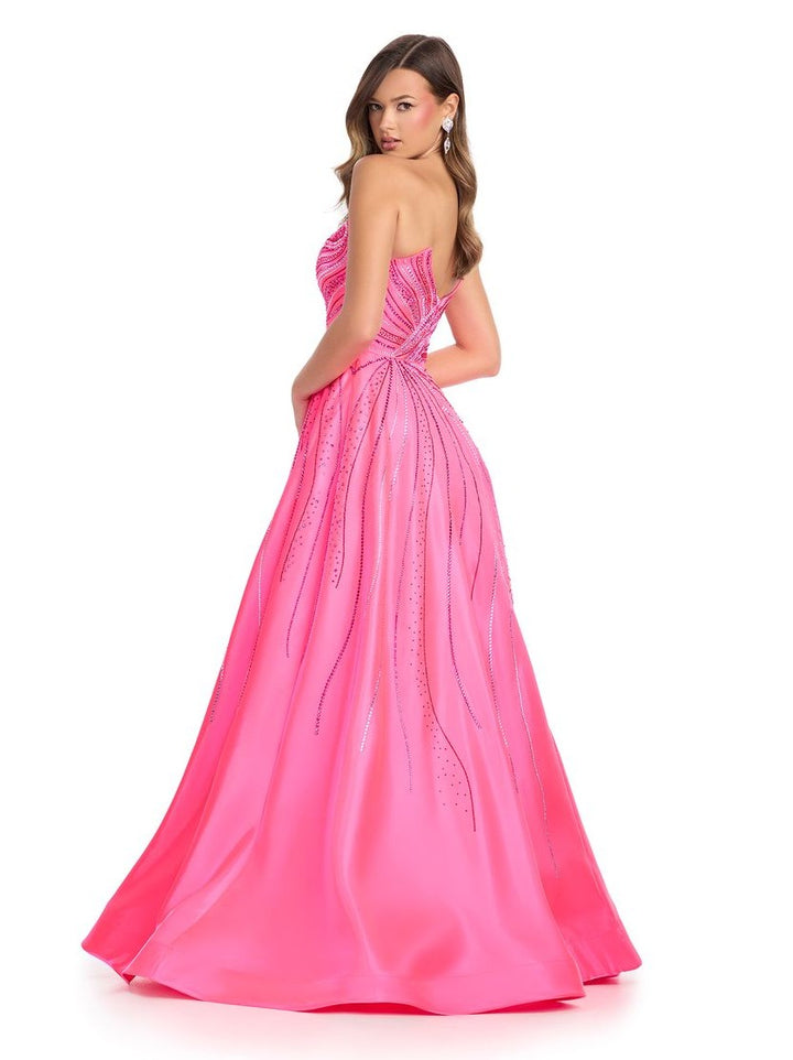 Satin Ball Gown with Sweetheart Neckline & Press On Stone Detail