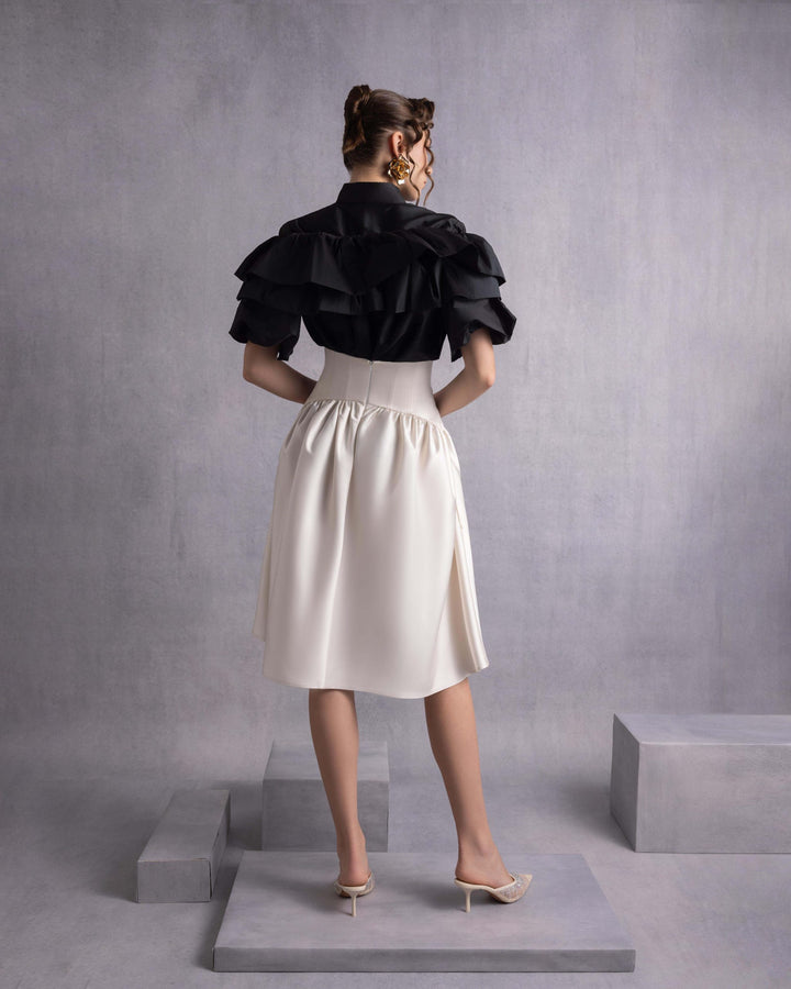 Cascading Ruffles Black Taffeta Top