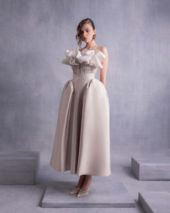 Pleated Organza Corset Top with Voluminous Neckline Manipulation