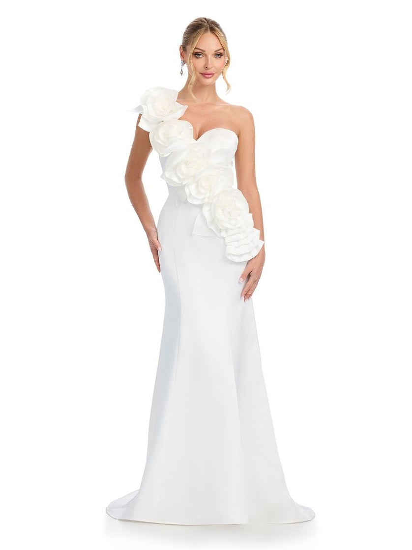 Satin Gown with Asymmetrical Floral Details