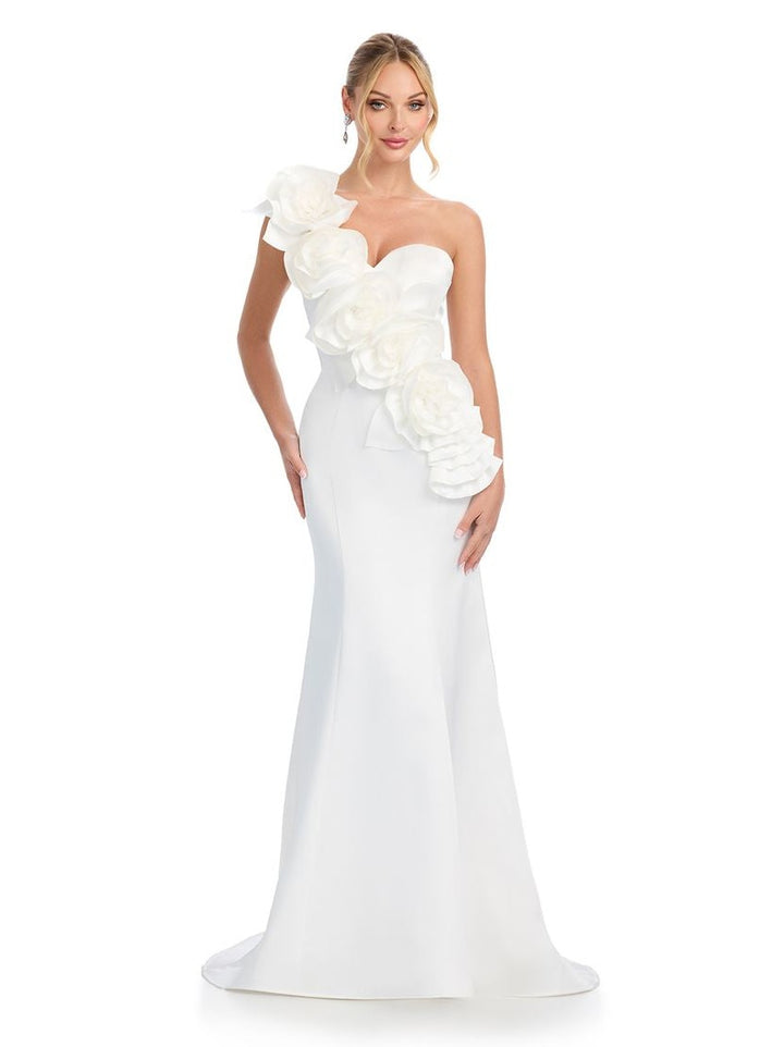 Satin Gown with Asymmetrical Floral Details