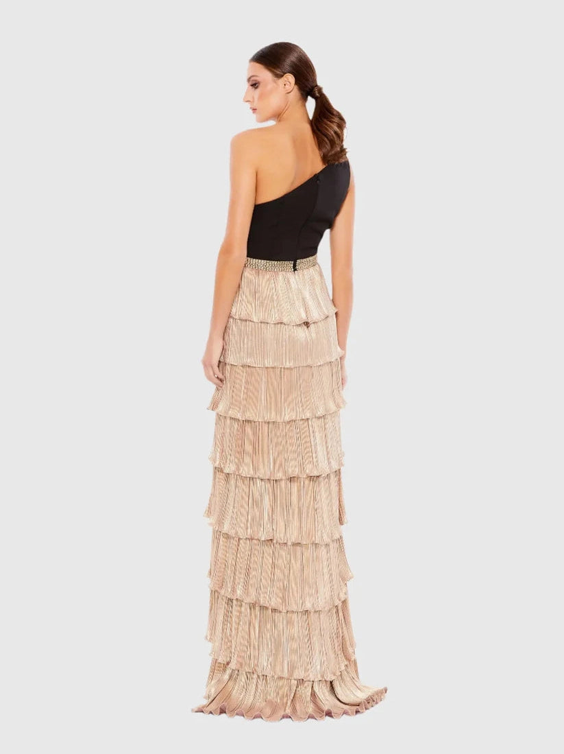 One Shoulder Ruffle Tiered Gown