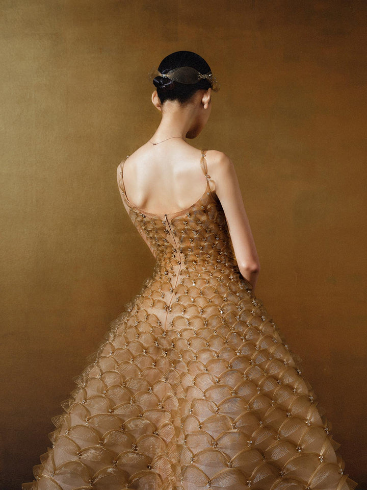 Golden Scalloped Elegance Dress