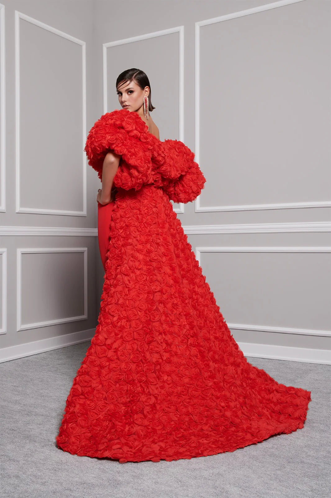 Crepe Organza Cape Gown