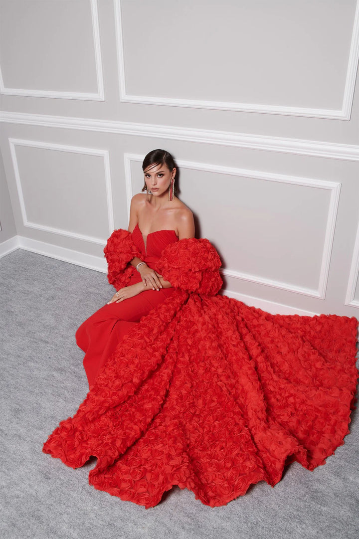 Crepe Organza Cape Gown