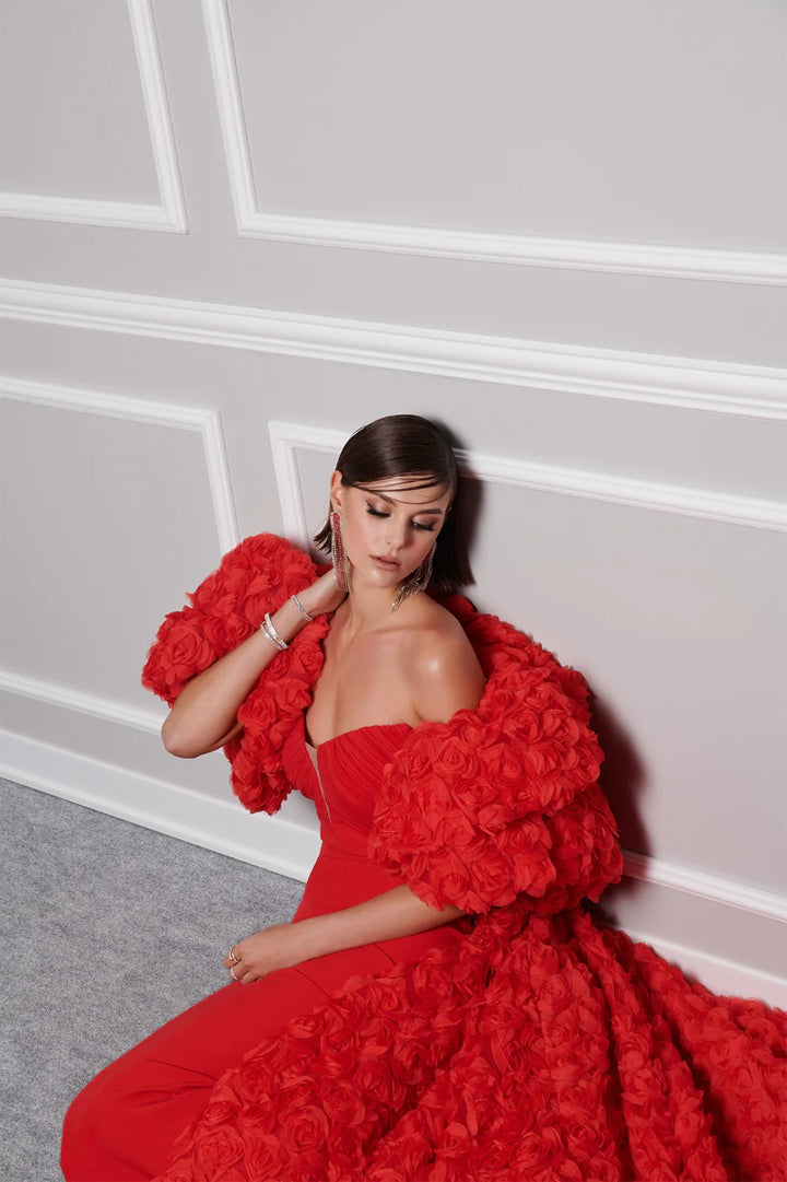 Crepe Organza Cape Gown
