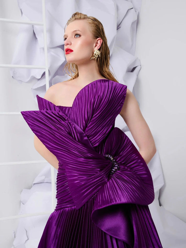 Ruffled Pleated Fabric Gown