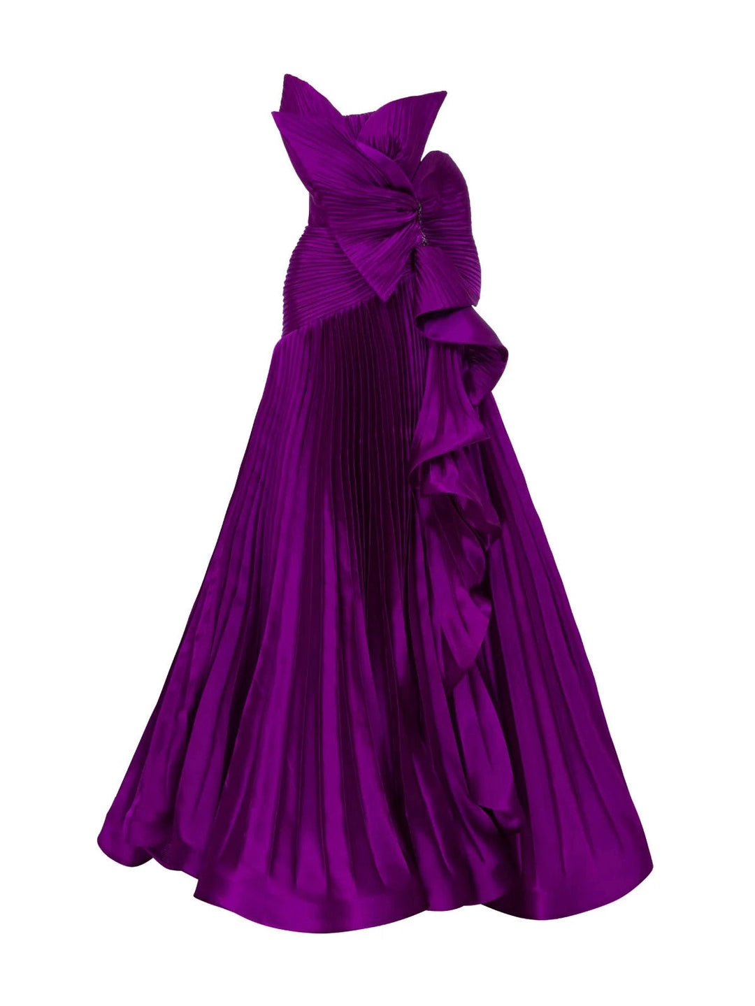 Ruffled Pleated Fabric Gown