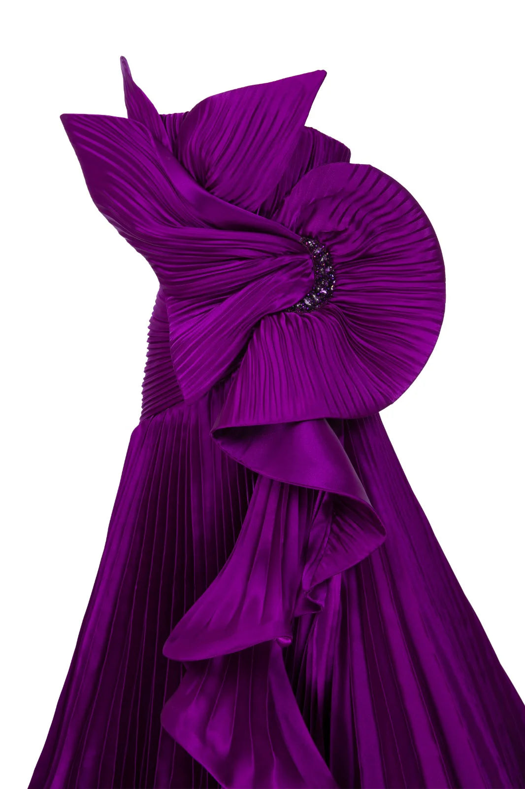 Ruffled Pleated Fabric Gown