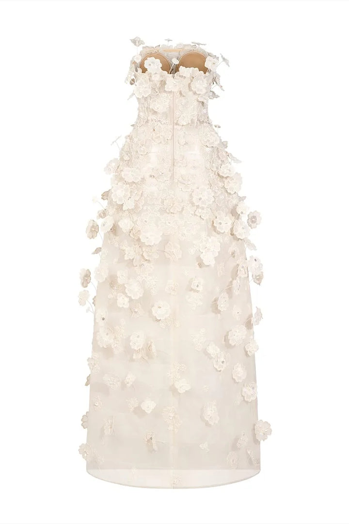 Floral lace long dress with metal beads