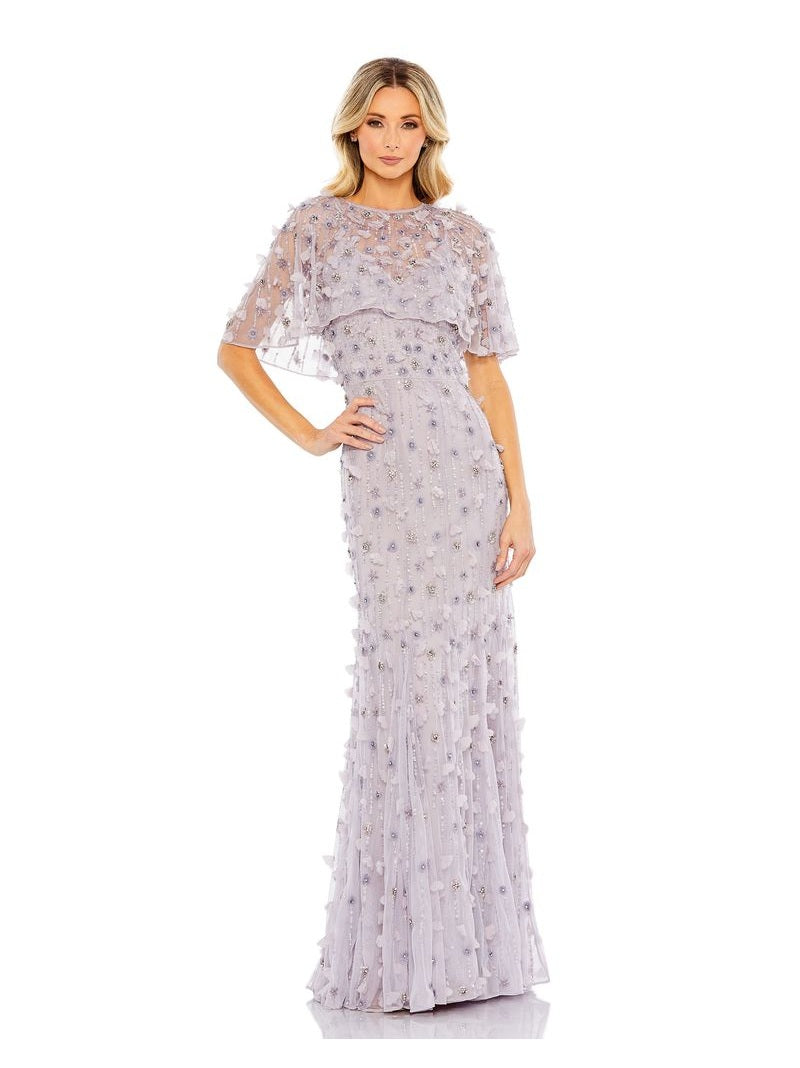 Embellished Illusion Cape Sleeve Trumpet Gown