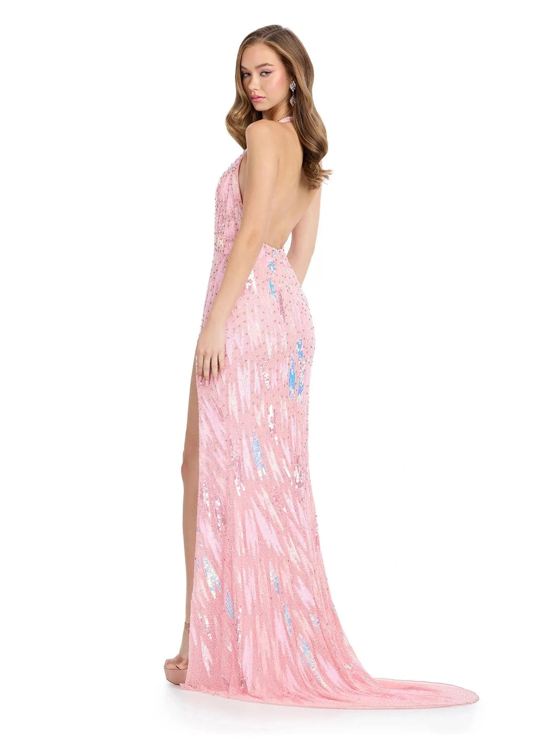 Fully Beaded Gown with Halter Neckline & Open Back