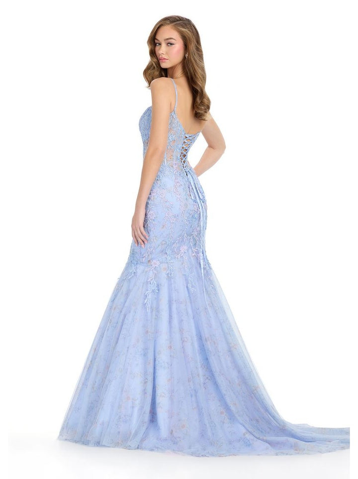 Spaghetti Strap Tulle Gown with Corset Bustier & Lace Up Back