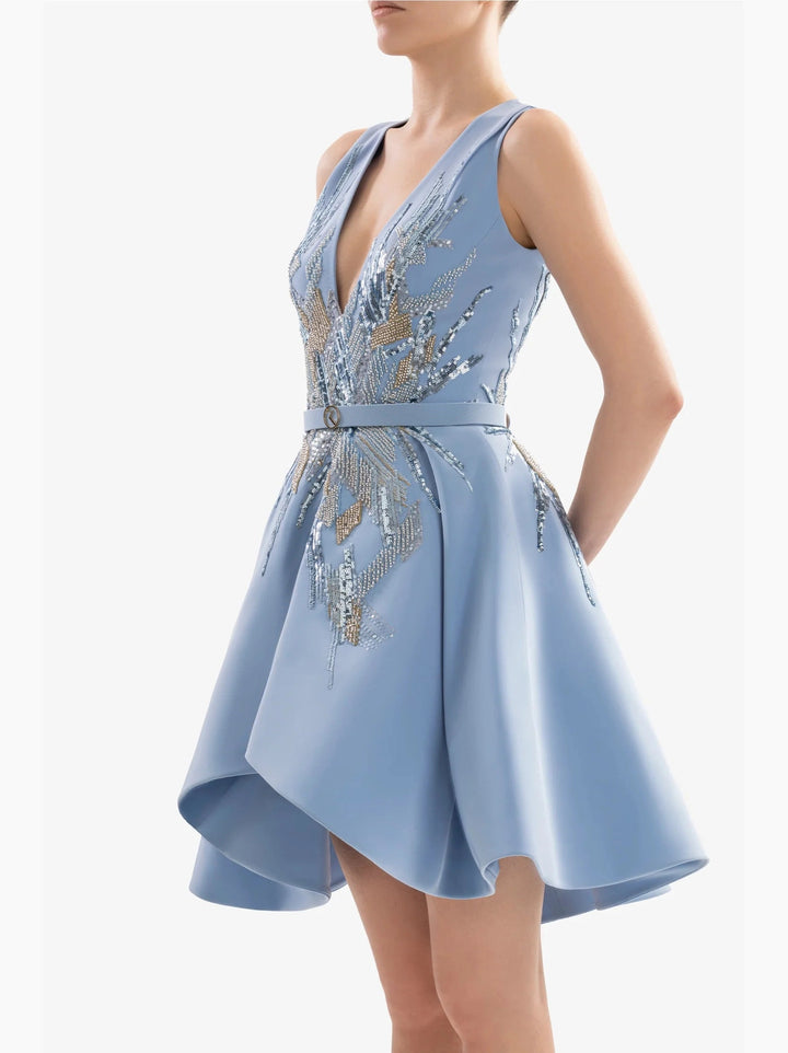 Short Embroidered Pleated Dress
