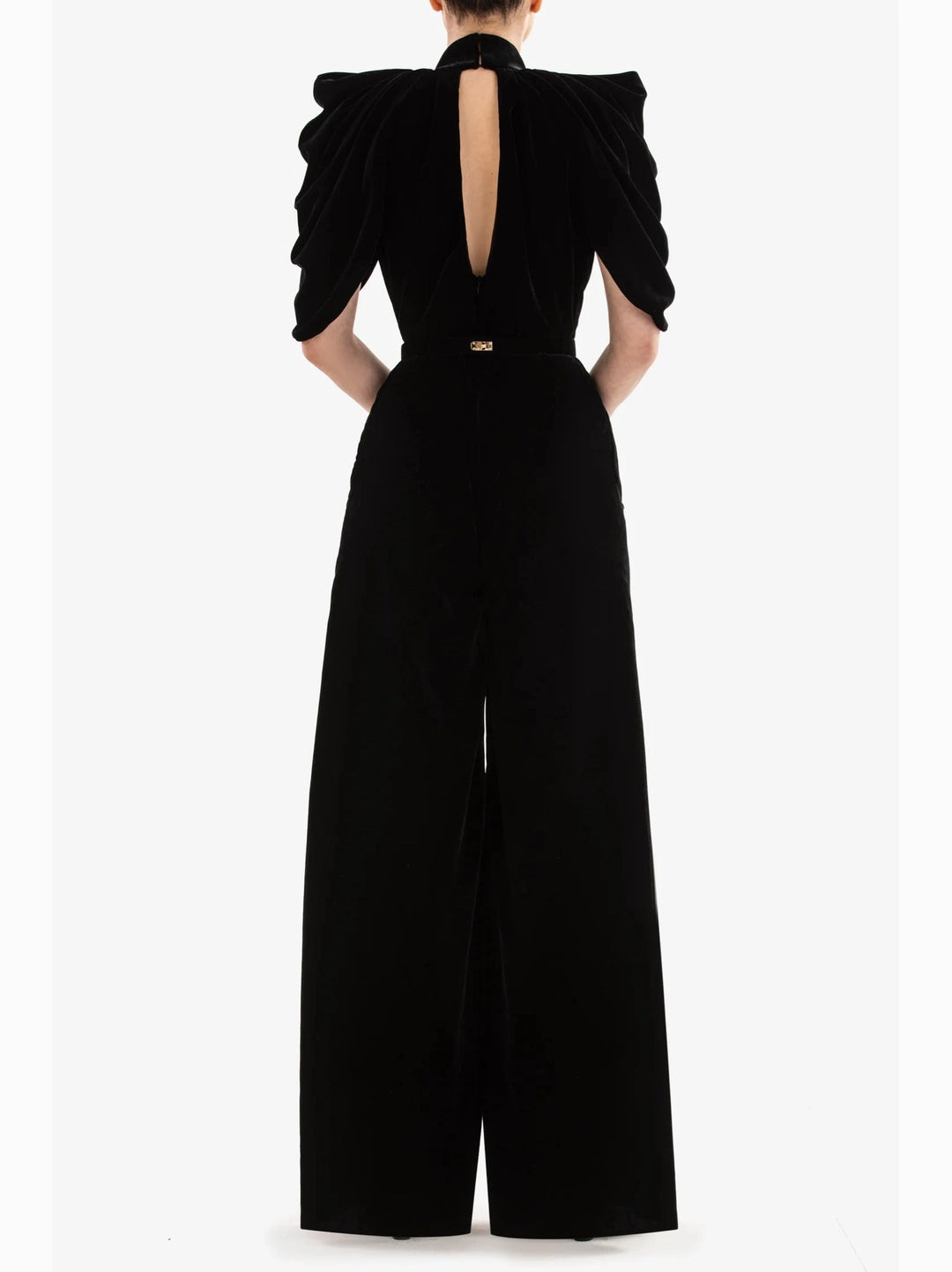 Velvet Jumpsuit With Pleated Sleeves