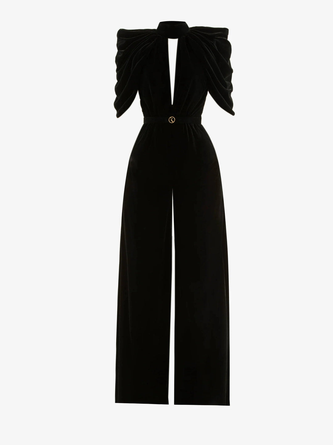 Velvet Jumpsuit With Pleated Sleeves