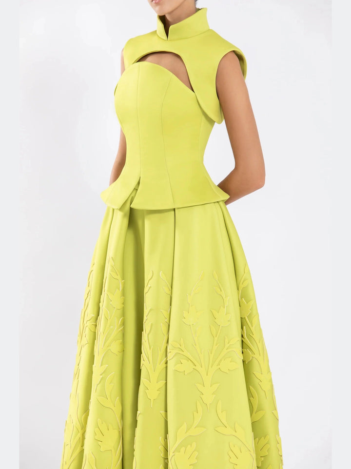 Lime Neoprene Pleated Skirt