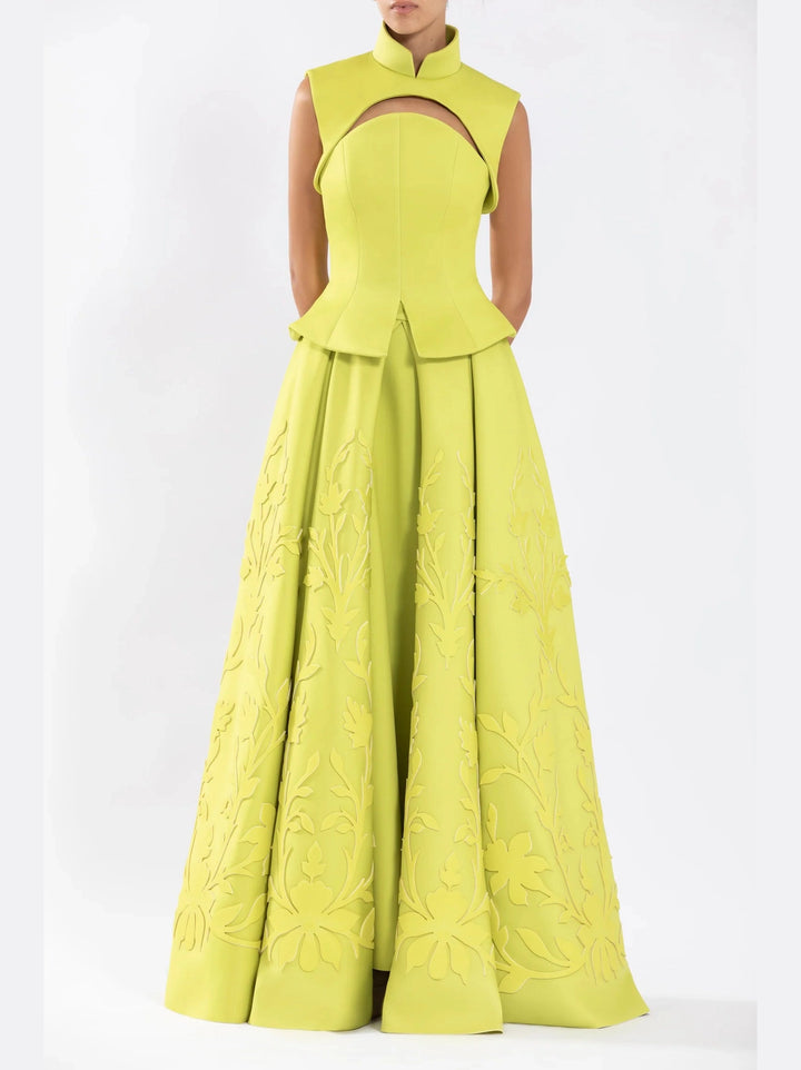 Lime Neoprene Pleated Skirt