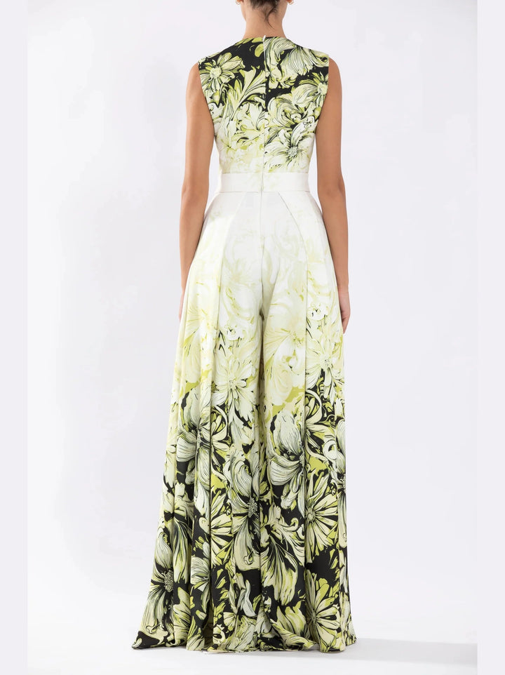 Lime Printed Crepe Jumpsuit