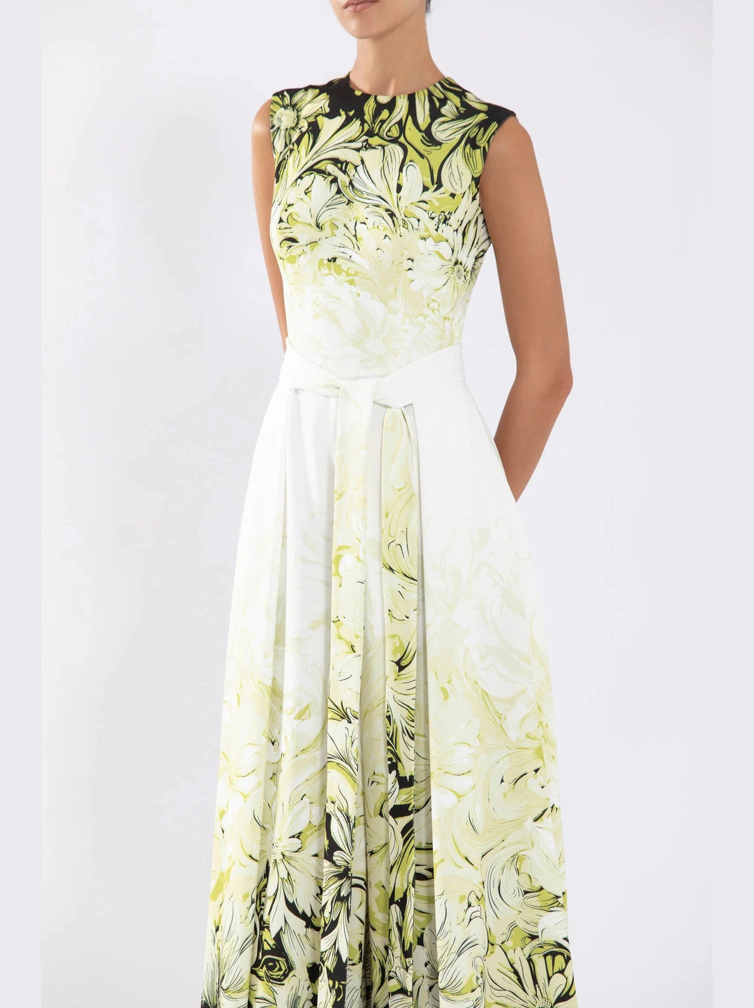 Lime Printed Crepe Jumpsuit