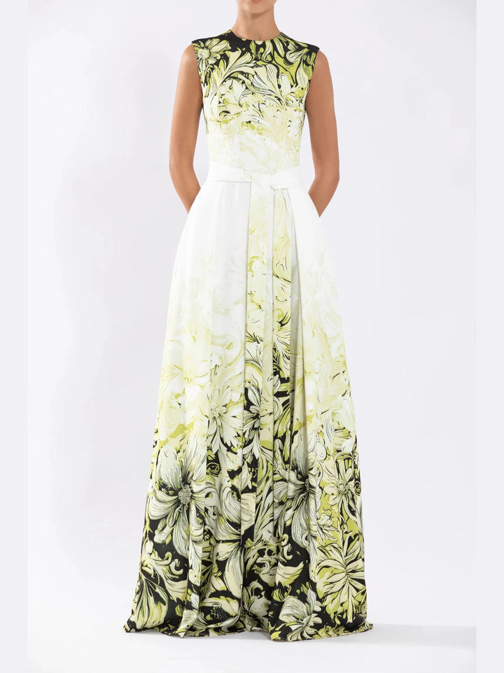 Lime Printed Crepe Jumpsuit