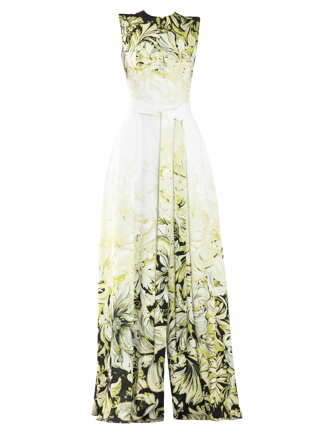 Lime Printed Crepe Jumpsuit